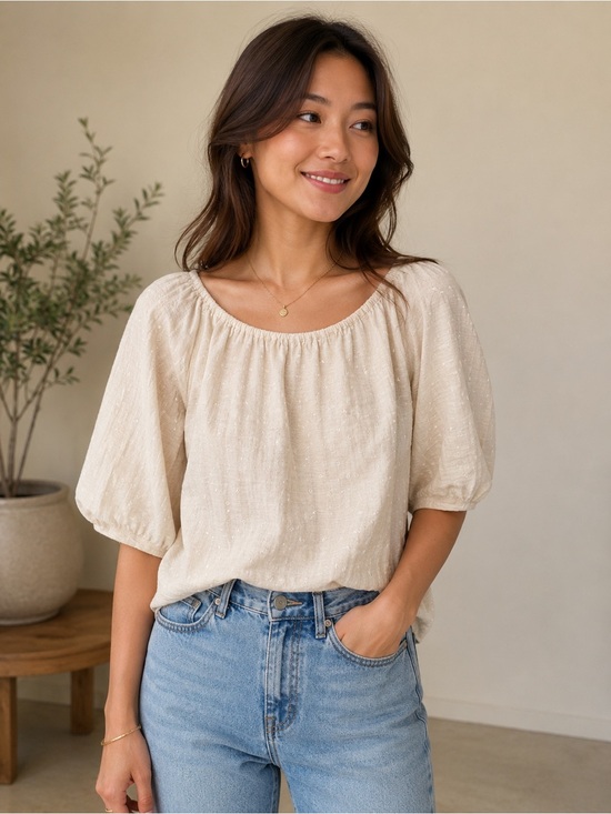 LOFT Tops - LOFT Cream Peasant Top with Scoop Neck NWT